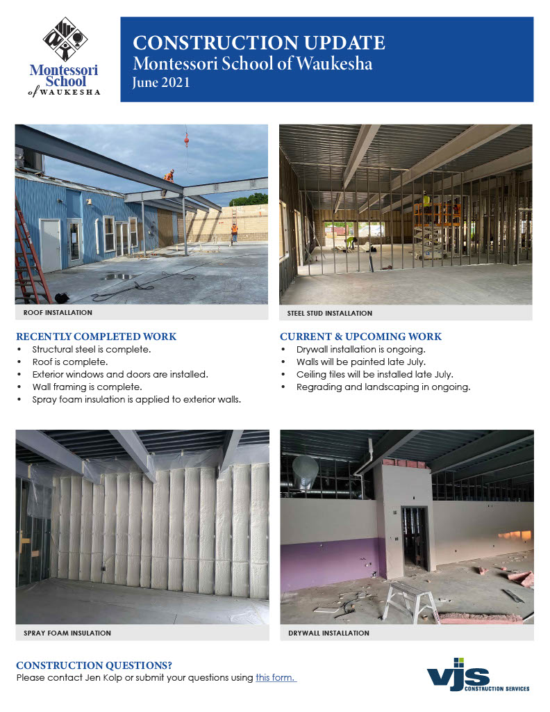 Montessori School Construction Update June 2021